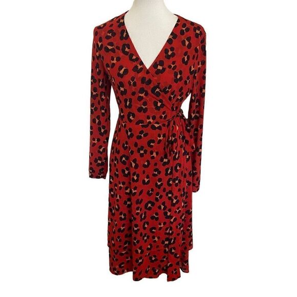 CAbi #5571 Siren Red Leopard Wrap Dress Medium Animal Print Cheetah - Picture 1 of 6